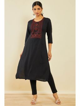 Soch - Black Rayon Embroidered Kurta With Thread Work