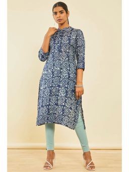 Soch - Blue Viscose Batik Print Kurta