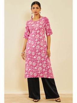 Soch - Pink Rayon Floral Print Kurta