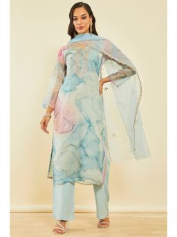 Soch - Powder Blue Organza Abstract Print Dress Material with Sequins (Set of 3)