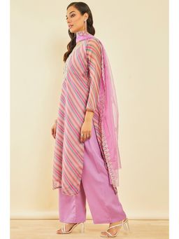 Soch - Fuchsia Organza Stripes Dress Material with Sequins (Set of 3)