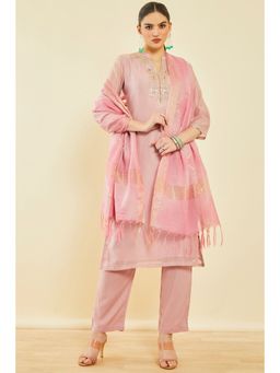 Soch - Onion Pink Chanderi Embroidered Suit With Gotta Patti (Set of 3)