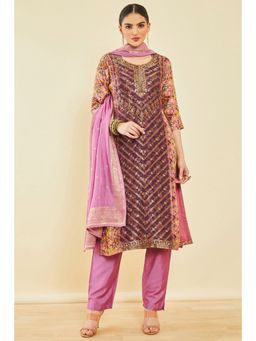 Soch - Magenta Brocade Suit With Beads (Set of 3)