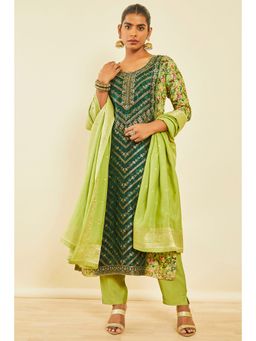 Soch - Green Brocade Suit With Beads (Set of 3)