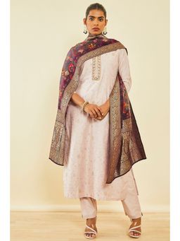 Soch - Blush Pink Silk Blend Embroidered Suit With Beads (Set of 3)