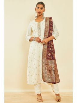 Soch - Off White Silk Blend Embroidered Suit With Beads (Set of 3)