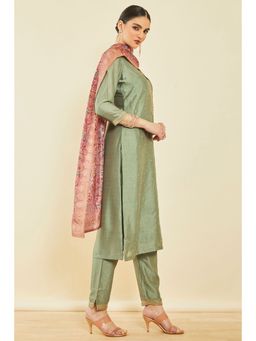 Soch - Sap Green Silk Blend Embroidered Suit With Zardosi (Set of 3)