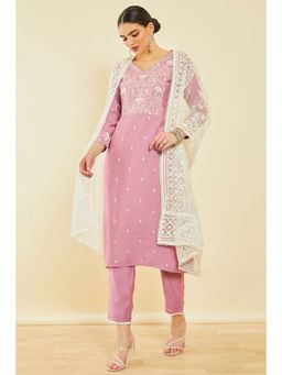 Soch - Onion Pink Silk Blend Embroidered Suit With Beads (Set of 3)