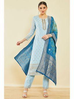 Soch - Powder Blue Chanderi Embroidered Suit With Sequins (Set of 3)