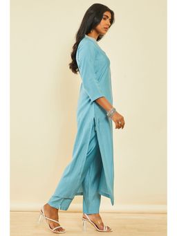 Soch - Grey Silk Blend Solid Kurta With Zari (Set of 2)