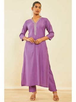 Soch - Purple Silk Blend Solid Kurta With Zari (Set of 2)