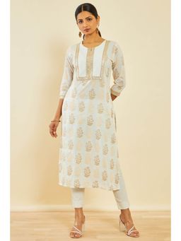 Soch - Off White Cotton Foil Print Kurta With Gotta Patti