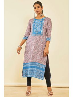 Soch - Purple Cotton Bandhani Print Kurta With Sequins