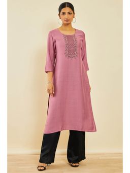 Soch - Onion Pink Viscose Blend Kurta With Cut Dana