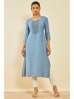 Soch - Powder Blue Viscose Blend Kurta With Cut Dana