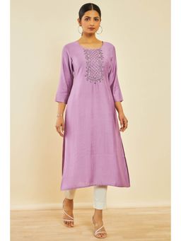 Soch - Purple Viscose Blend Kurta With Cut Dana