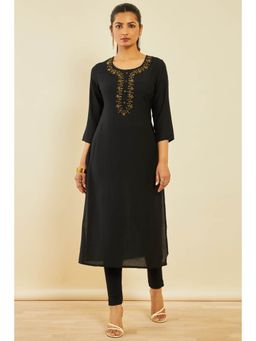 Soch - Black Viscose Blend Kurta With Cut Dana