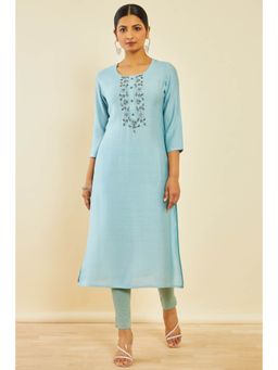 Soch - Powder Blue Viscose Blend Kurta With Cut Dana