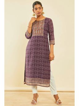 Soch - Wine Chanderi Bandhani Print Kurta With Mirror Work
