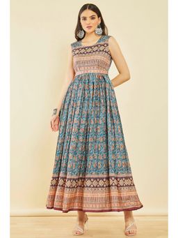 Soch - Blue Rayon Paisley Print Dress With Sequins