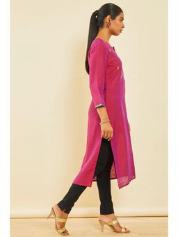 Soch - Magenta Silk Blend Embroidered Kurta With Sequins