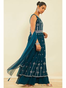 Soch - Teal Georgette Embroidered Suit With Beads (Set of 3)