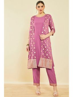 Soch - Onion Pink Viscose Blend Zari Woven Kurta With Zardosi (Set of 3)