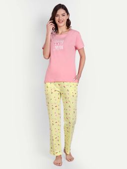 Bedtime Story - Pink & Yellow Half Sleeves T-Shirt with Pyjama