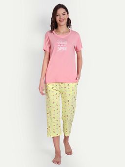 Bedtime Story - Pink & Yellow Half Sleeves T-Shirt with Capri