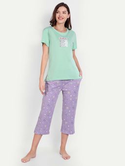 Bedtime Story - Green & Purple Half Sleeves T-Shirt with Pyjama