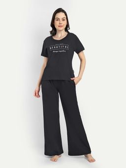 Bedtime Story - Black Half Sleeves T-Shirt with Pyjama