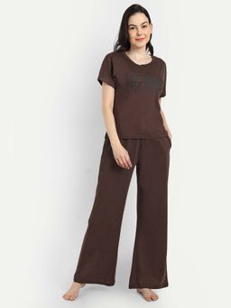 Bedtime Story - Brown Half Sleeves T-Shirt with Pyjama