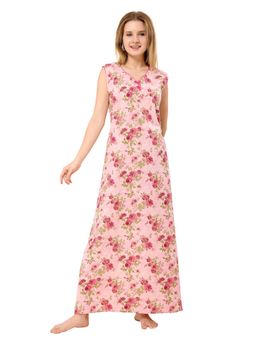 PIU - Pink Cotton Floral Sleeveless Nightdress