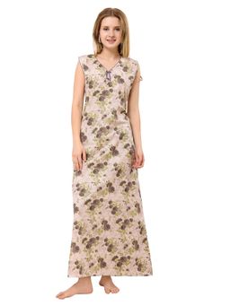 PIU - Beige Cotton Floral Sleeveless Nightdress