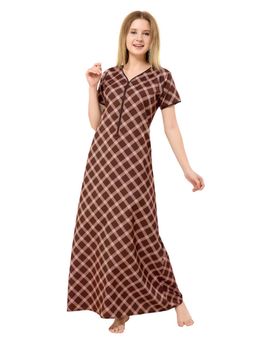PIU - Brown Cotton Zipper Nightdress