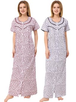 PIU - Black & Maroon Cotton Front Open Nightdress (Pack of 2)