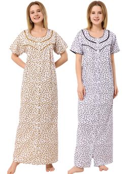 PIU - Mustard & Black Cotton Front Open Nightdress (Pack of 2)