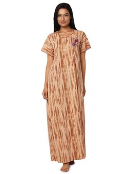 Juliet - Brown Cotton Half Sleeves Nightdress