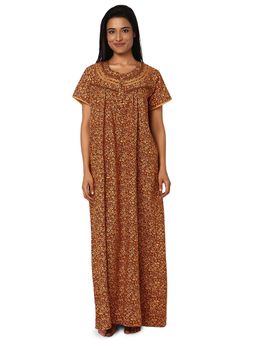 Juliet - Brown Cotton Half Sleeves Nightdress