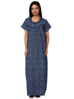 Juliet - Navy Blue Cotton Half Sleeves Nightdress