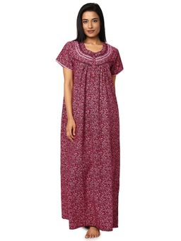 Juliet - Maroon Cotton Half Sleeves Nightdress