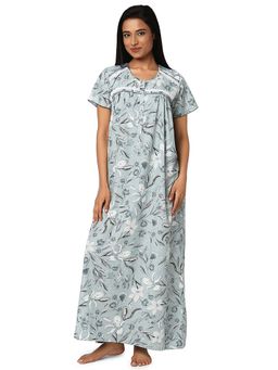Juliet - Grey Floral Cotton Half Sleeves Nightdress