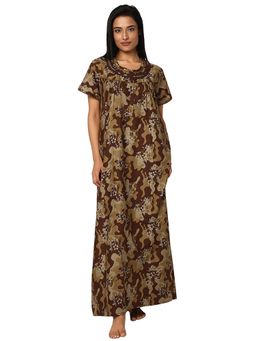 Juliet - Brown Cotton Half Sleeves Nightdress