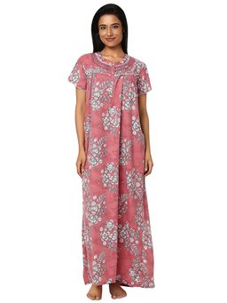 Juliet - Pink Floral Cotton Half Sleeves Nightdress