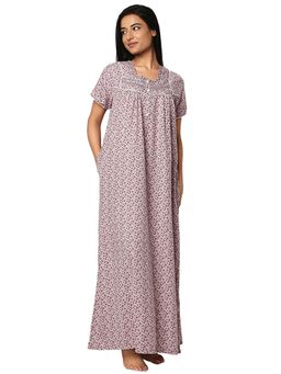 Juliet - Pink Floral Cotton Half Sleeves Nightdress