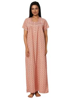 Juliet - Orange Floral Cotton Half Sleeves Nightdress