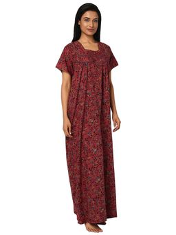 Juliet - Maroon Cotton Half Sleeves Nightdress