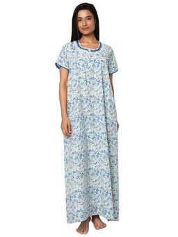 Juliet - Blue Cotton Half Sleeves Nightdress