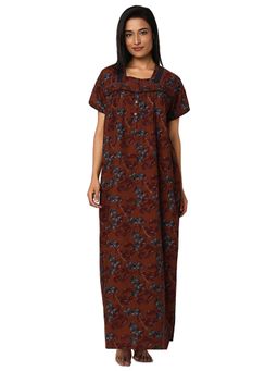 Juliet - Brown Cotton Half Sleeves Nightdress