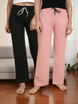 Kryptic - Pink & Black Cotton Solid Mid-Rise Pyjamas (Pack of 2)